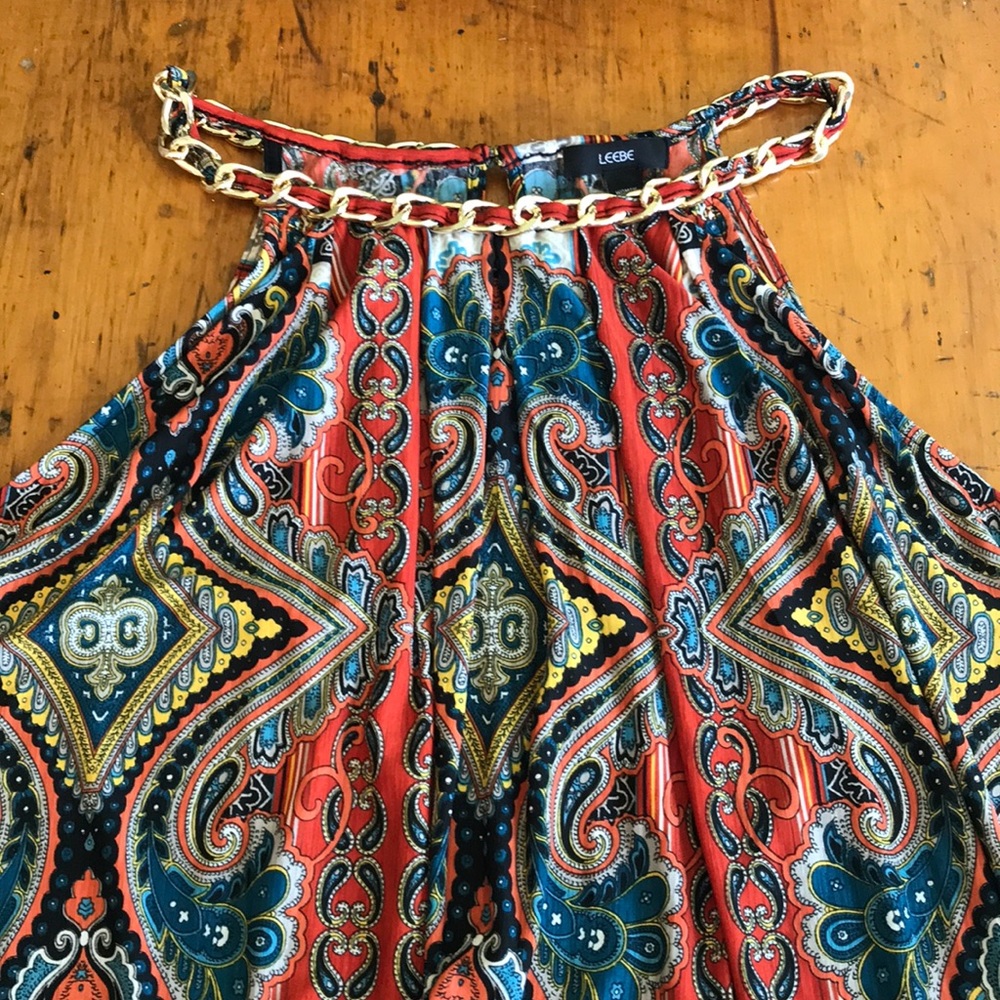 Leebe printed tank top with gold chain detail